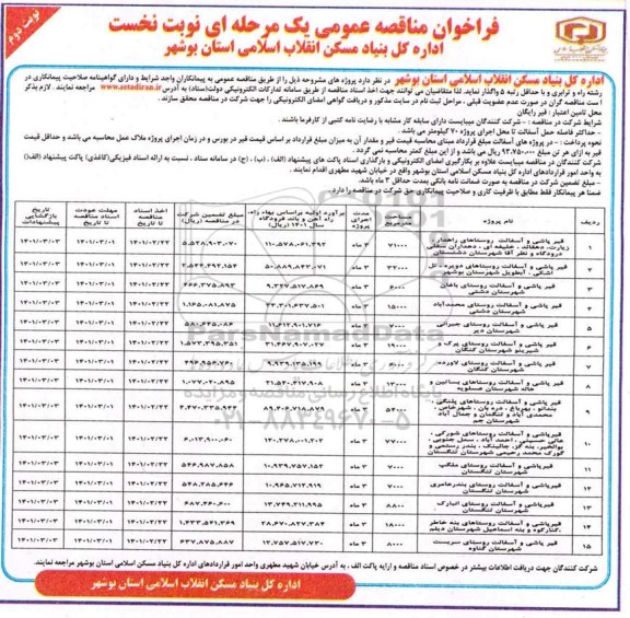 مناقصه قیرپاشی و آسفالت - نوبت دوم 