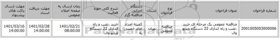 مناقصه، مناقصه عمومی یک مرحله ای خرید ،نصب و راه اندازی 22 دستگاه ویدیو وال 