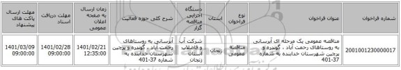 مناقصه، مناقصه عمومی یک مرحله ای آبرسانی به روستاهای رحمت آباد ، گوندره و پرچین شهرستان خدابنده به شماره 37-401