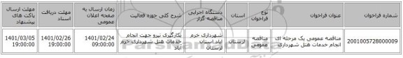 مناقصه عمومی یک مرحله ای انجام خدمات هتل شهرداری