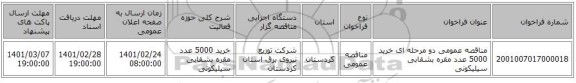 مناقصه عمومی دو مرحله ای خرید 5000 عدد مقره بشقابی سیلیکونی