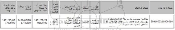 مناقصه عمومی یک مرحله ای اجرایعملیات بهسازی طرح هادی روستاهای هرایجان، راه شاهی شهرستان سپیدان 