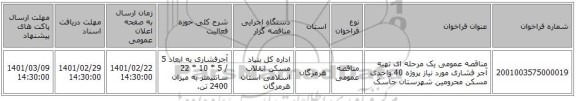 مناقصه عمومی یک مرحله ای تهیه آجر فشاری مورد نیاز پروژه  40 واحدی مسکن محرومین  شهرستان جاسک