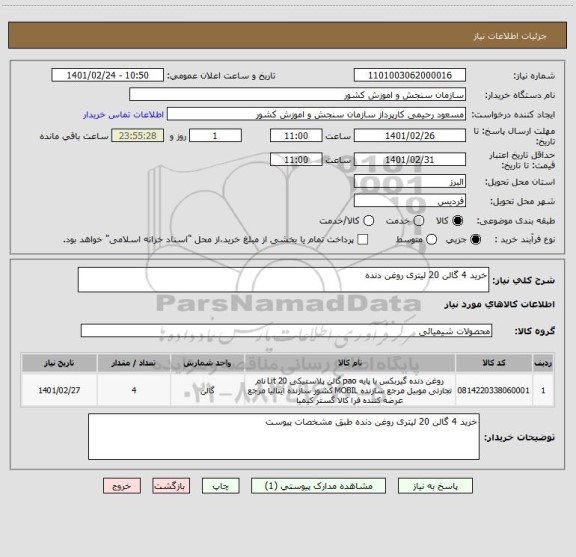 استعلام خرید 4 گالن 20 لیتری روغن دنده 