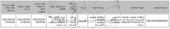 مناقصه عمومی همزمان با ارزیابی (فشرده) دو مرحله ای خرید رگولاتور 100،70،40،20،10و160 مترمکعب بر ساعت