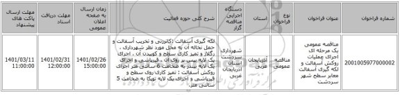 مناقصه عمومی یک مرحله ای اجرای عملیات روکش آسفالت و لکه گیری آسفالت معابر سطح شهر سردشت    