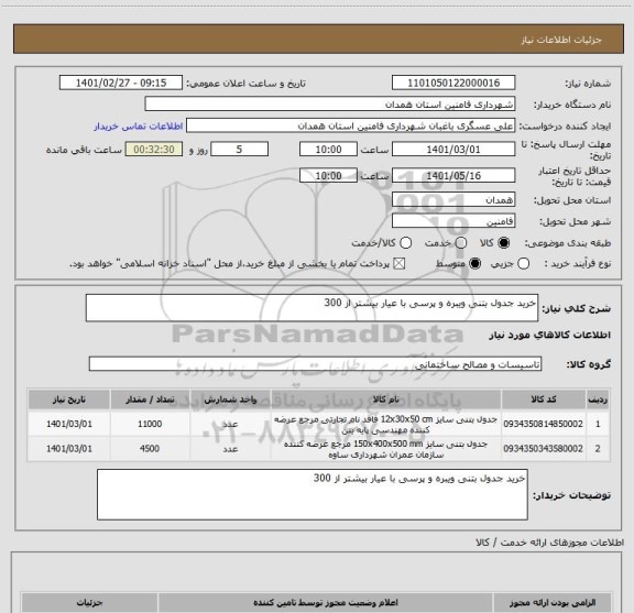 استعلام خرید جدول بتنی ویبره و پرسی با عیار بیشتر از 300