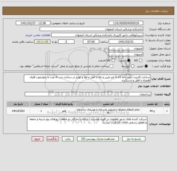 استعلام ساخت کابینت آشپزخانه 5.10 متر پایین و بالا با قفل و لولا و لوازم در ساخت درب 6 عدد با چهارچوب فلزی همراه با قفل و دستگیره