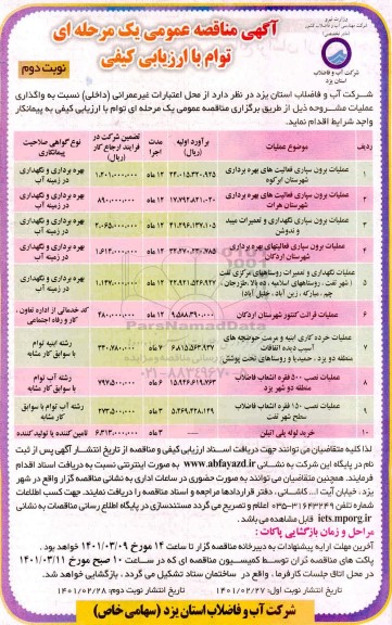 مناقصه عملیات برون ساری فعالیت های بهره برداری....نوبت دوم