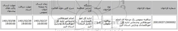 مناقصه عمومی یک مرحله ای انجام امورنظافتی وخدماتی اداره کل اموراقتصادی ودارایی استان البرز