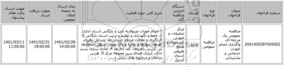 مناقصه عمومی یک مرحله ای واگذاری انجام امورات خدماتی و پشتیبانی