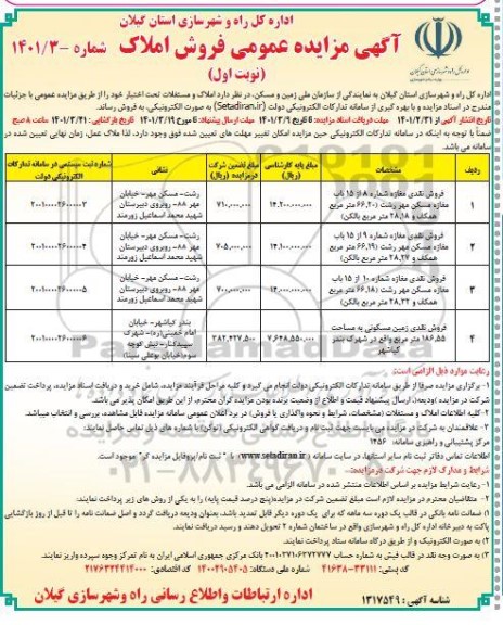 مزایده، مزایده فروش املاک 