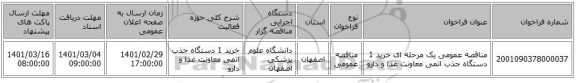 مناقصه عمومی یک مرحله ای خرید 1 دستگاه جذب اتمی معاونت غذا و دارو