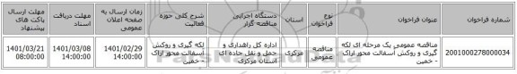 مناقصه عمومی یک مرحله ای لکه گیری و روکش آسفالت محور اراک - خمین