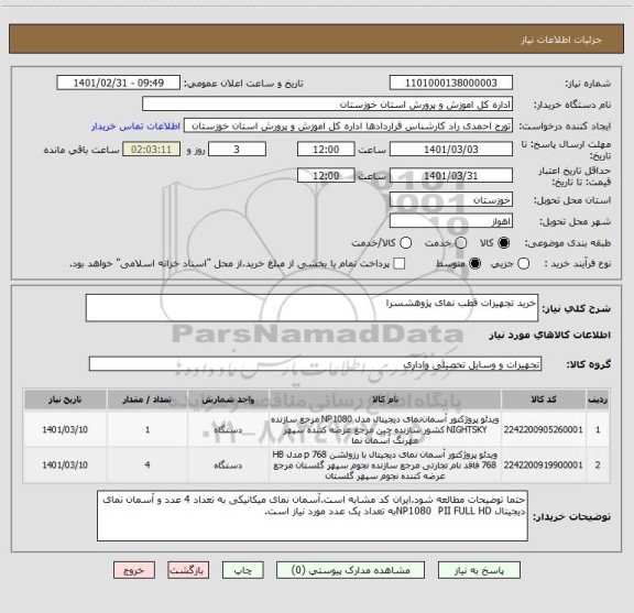 استعلام خرید تجهیزات قطب نمای پژوهشسرا