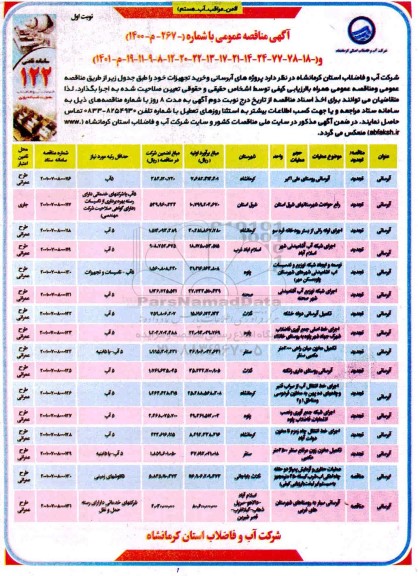 مناقصه پروژه های آبرسانی ... 