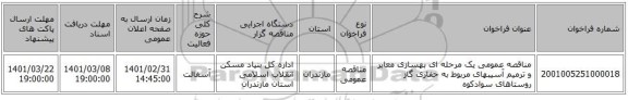 مناقصه عمومی یک مرحله ای بهسازی معابر و ترمیم آسیبهای مربوط به حفاری گاز روستاهای سوادکوه