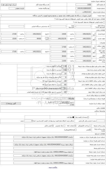 مزایده ، فروش لوازم، قطعات و دستگاه های فنی و مکانیکی موجود در مجتمع تیتانیوم کهنوج 