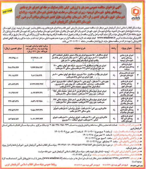 فراخوان مناقصه اجرای طرح هادی 