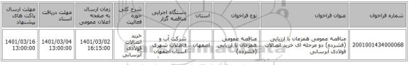 مناقصه عمومی همزمان با ارزیابی (فشرده) دو مرحله ای خرید اتصالات فولادی آبرسانی   