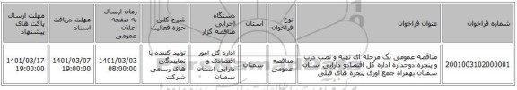 مناقصه عمومی یک مرحله ای تهیه و نصب درب و پنجره دوجداره اداره کل اقنصادو دارایی استان سمنان بهمراه جمع اوری پنجره های قبلی 