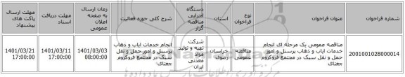 مناقصه عمومی یک مرحله ای انجام خدمات ایاب و ذهاب پرسنل و امور حمل و نقل سبک در مجتمع فروکروم جغتای