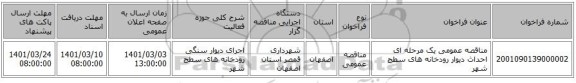 مناقصه عمومی یک مرحله ای احداث دیوار رودخانه های سطح شهر