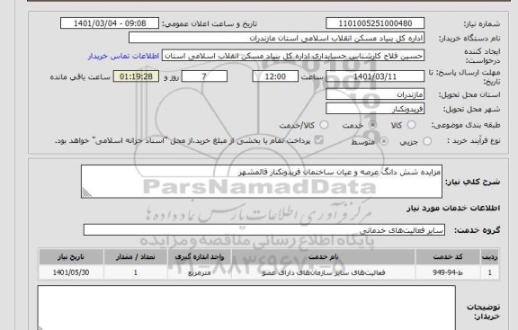 استعلام مزایده شش دانگ عرصه و عیان ساختمان فریدونکنار قائمشهر