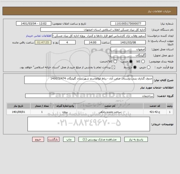 استعلام جدول گذاری بتنی روستای ضامن آباد - رباط ابوالقاسم شهرستان گلپایگان 1400/2/474