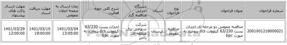 مناقصه عمومی دو مرحله ای احداث پست 63/230 کیلوولت dcs بروجرد به صورت Epc