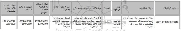 مناقصه عمومی یک مرحله ای استانداردسازی سیستم گرمایشی مدارس اراک - ناحیه۱