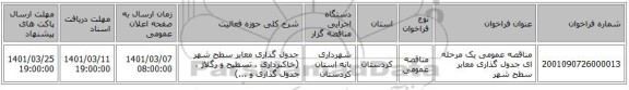 مناقصه عمومی یک مرحله ای جدول گذاری معابر سطح شهر