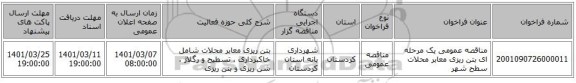 مناقصه عمومی یک مرحله ای بتن ریزی معابر محلات سطح شهر