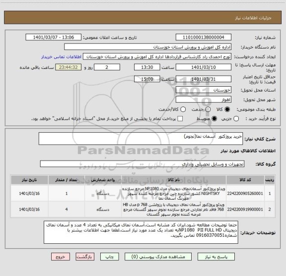 استعلام خرید پروژکتور  آسمان نما(نجوم)