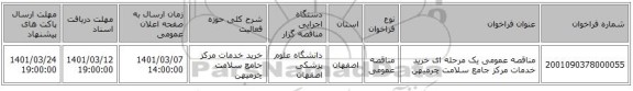 مناقصه عمومی یک مرحله ای خرید خدمات مرکز جامع سلامت چرمیهن