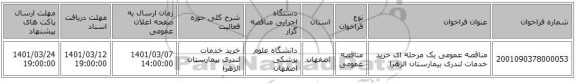 مناقصه عمومی یک مرحله ای خرید خدمات لندری بیمارستان الزهرا