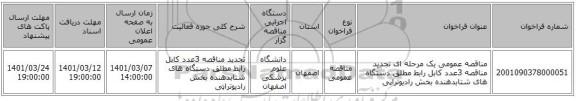 مناقصه عمومی یک مرحله ای تجدید مناقصه 3عدد کابل رابط مطلق دستگاه های شتابدهنده بخش رادیوتراپی