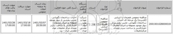 مناقصه عمومی همزمان با ارزیابی (فشرده) یک مرحله ای احداث ساختمان نگهبانی، تخریب بخشی از دیوار موجود محوطه و اجرای عملیات حصارکشی و ساخت سردر ورودی مرکزتحقیقات