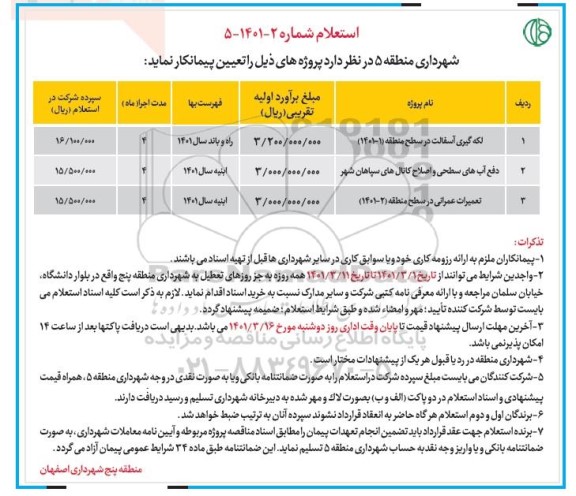 استعلام، استعلام لکه گیری اسفالت  ...