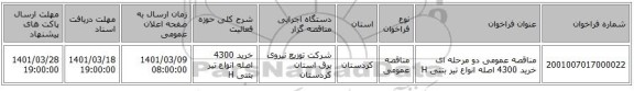 مناقصه عمومی دو مرحله ای خرید 4300 اصله انواع تیر بتنی H