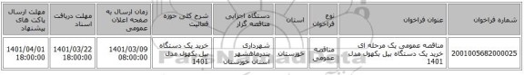 مناقصه عمومی یک مرحله ای خرید یک دستگاه بیل بکهول مدل 1401