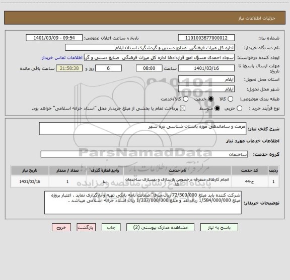 استعلام مرمت و ساماندهی موزه باستان شناسی دره شهر