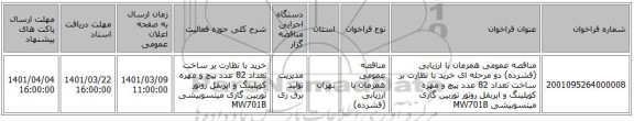 مناقصه، مناقصه عمومی همزمان با ارزیابی (فشرده) دو مرحله ای خرید با نظارت بر ساخت تعداد 82 عدد پیچ و مهره کوپلینگ و ایربفل روتور توربین گازی میتسوبیشی MW701B