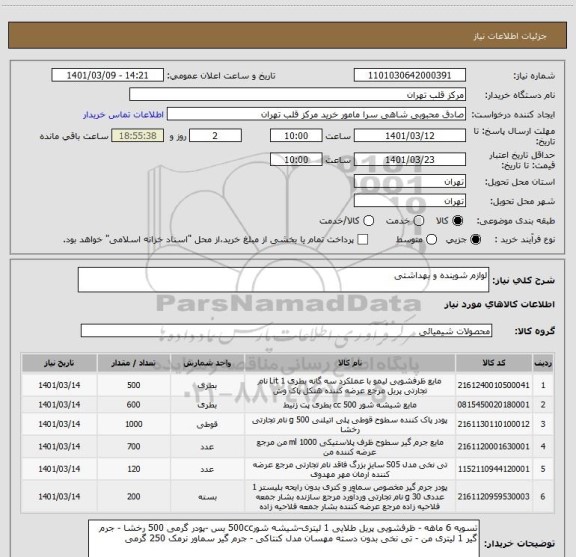 استعلام لوازم شوینده و بهداشتی