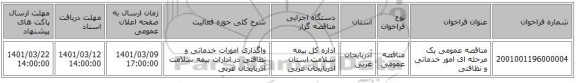 مناقصه، مناقصه عمومی یک مرحله ای امور خدماتی و نظافتی