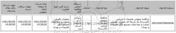 مناقصه، مناقصه عمومی همزمان با ارزیابی (فشرده) یک مرحله ای عملیات تکمیلی مخازن و خط انتقال مجتمع تنگل همیجان و بهدان