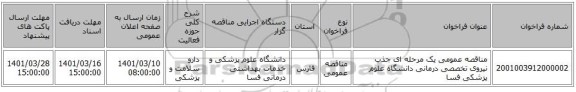 مناقصه، مناقصه عمومی یک مرحله ای جذب نیروی تخصصی درمانی دانشگاه علوم پزشکی فسا