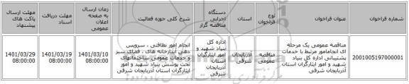 مناقصه، مناقصه عمومی یک مرحله ای انجامامور مرتبط با خدمات پشتیبانی اداره کل بنیاد شهید و امور ایثارگران استان آذربایجان شرقی