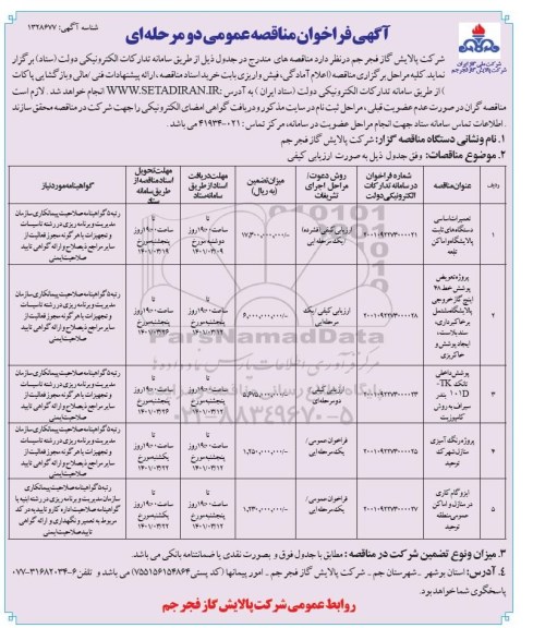 مناقصه تعمیرات اساسی دستگاه های ثابت پالایشگاه و امکان....