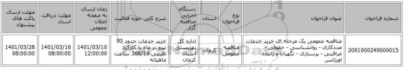 مناقصه، مناقصه عمومی یک مرحله ای خرید خدمات مددکاری - روانشناسی - حقوقی - مراقبتی - پرستاری - نگهبان و راننده اورژانس